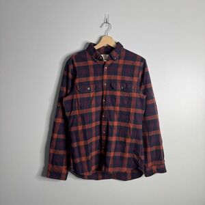 Fjallraven Shirt Mens Medium Red Blue Plaid Flannel Button Down Slim Fit Outdoor